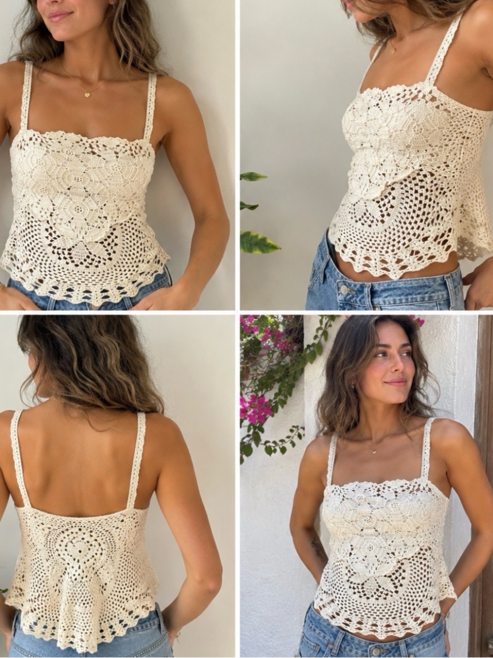 Crochet Lace Tank Top - Cream Sleeveless Women's Top